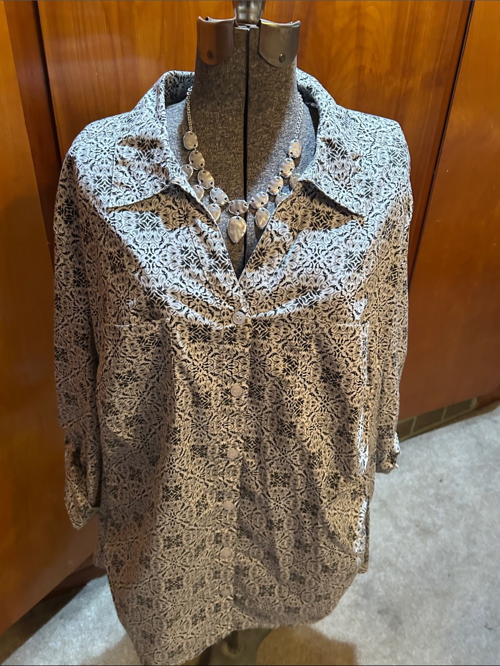 croft & barrow Black and White Printed Button-Down Shirt